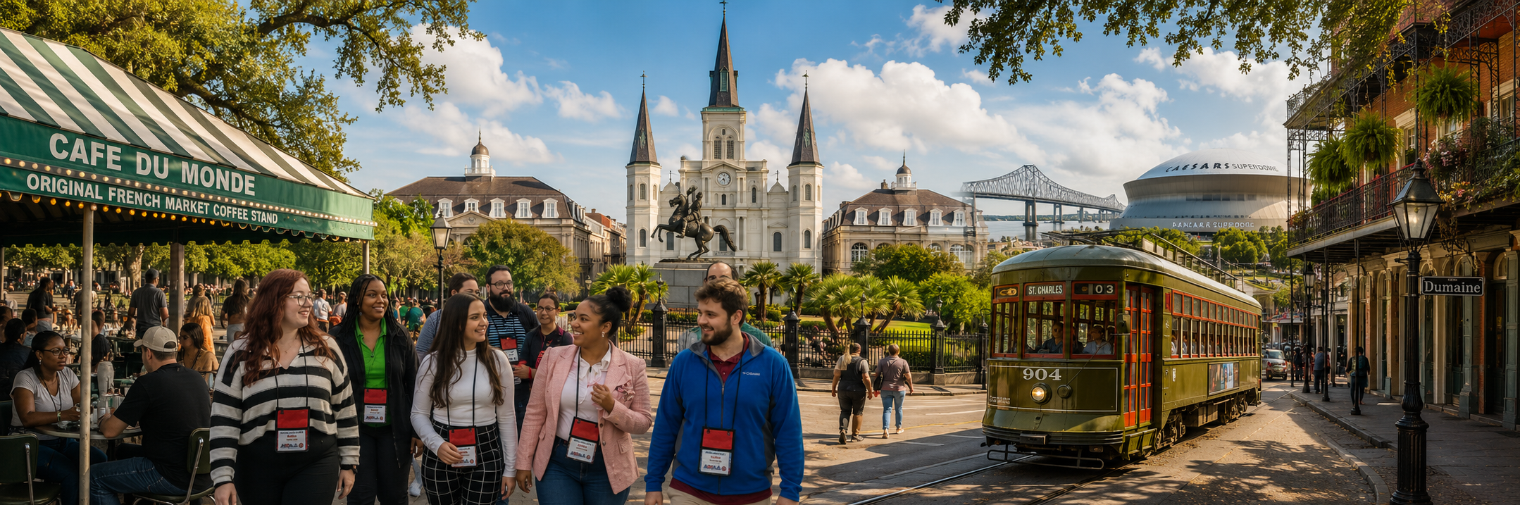 Conference attendees near St. Louis Cathedral in New Orleans